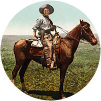 Old photo of cowboy on horseback: Interior Design PR Firm