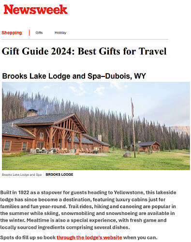 Brooks Lake Lodge in Newsweek