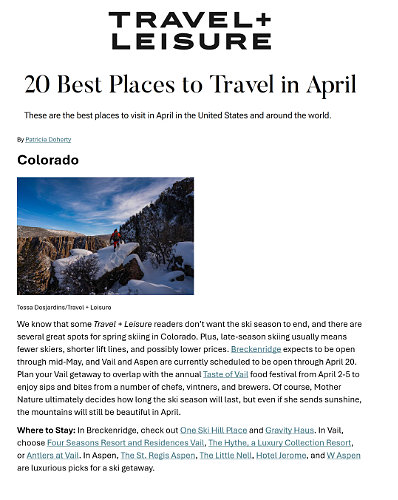 Antlers at Vail in Travel + Leisure